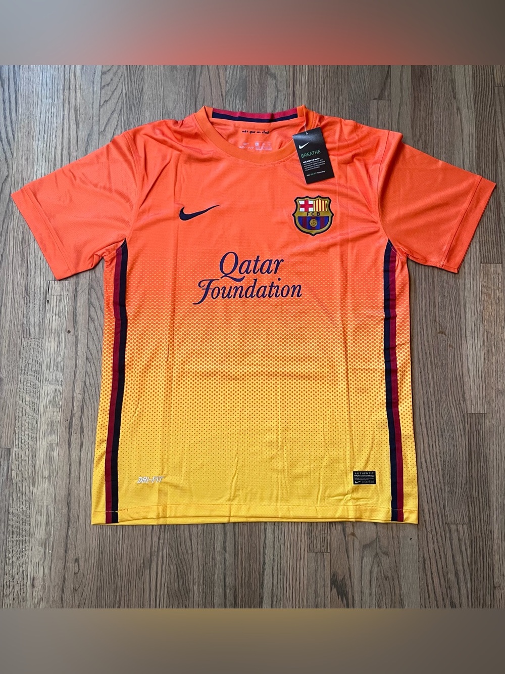 Nike Men’s Barcelona Lionel Messi Retro Orange to Yellow Gradient Jersey SZ L